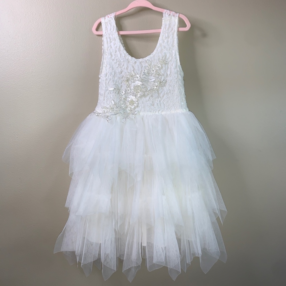 White Embroidered Appliqué Tulle Dress (5-6 Y)